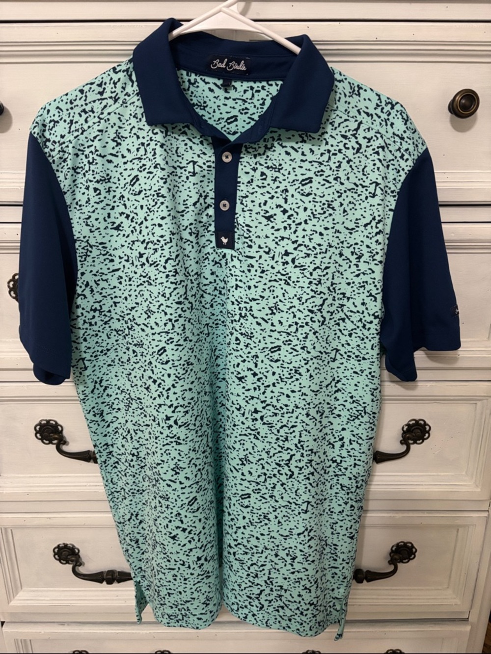 Bad Birdie Mint Green/Teal and Navy Patterned Golf Polo
